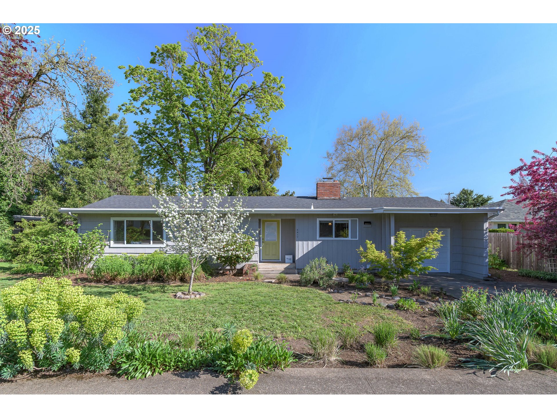 a front view of house with yard and green space