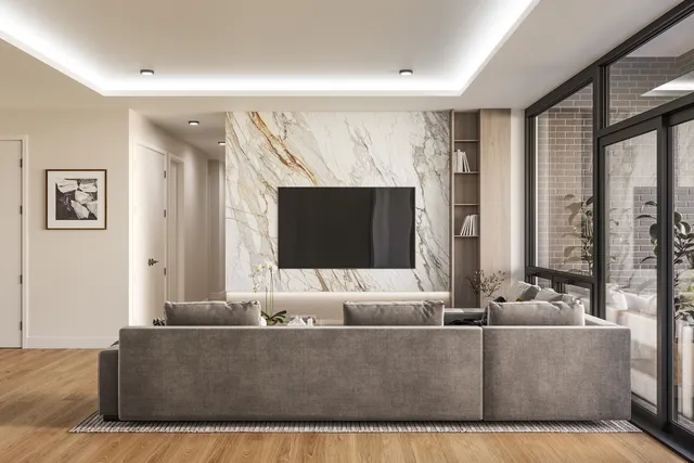 a living room with furniture and a flat screen tv