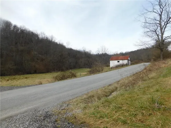a view of a field of grass and trees