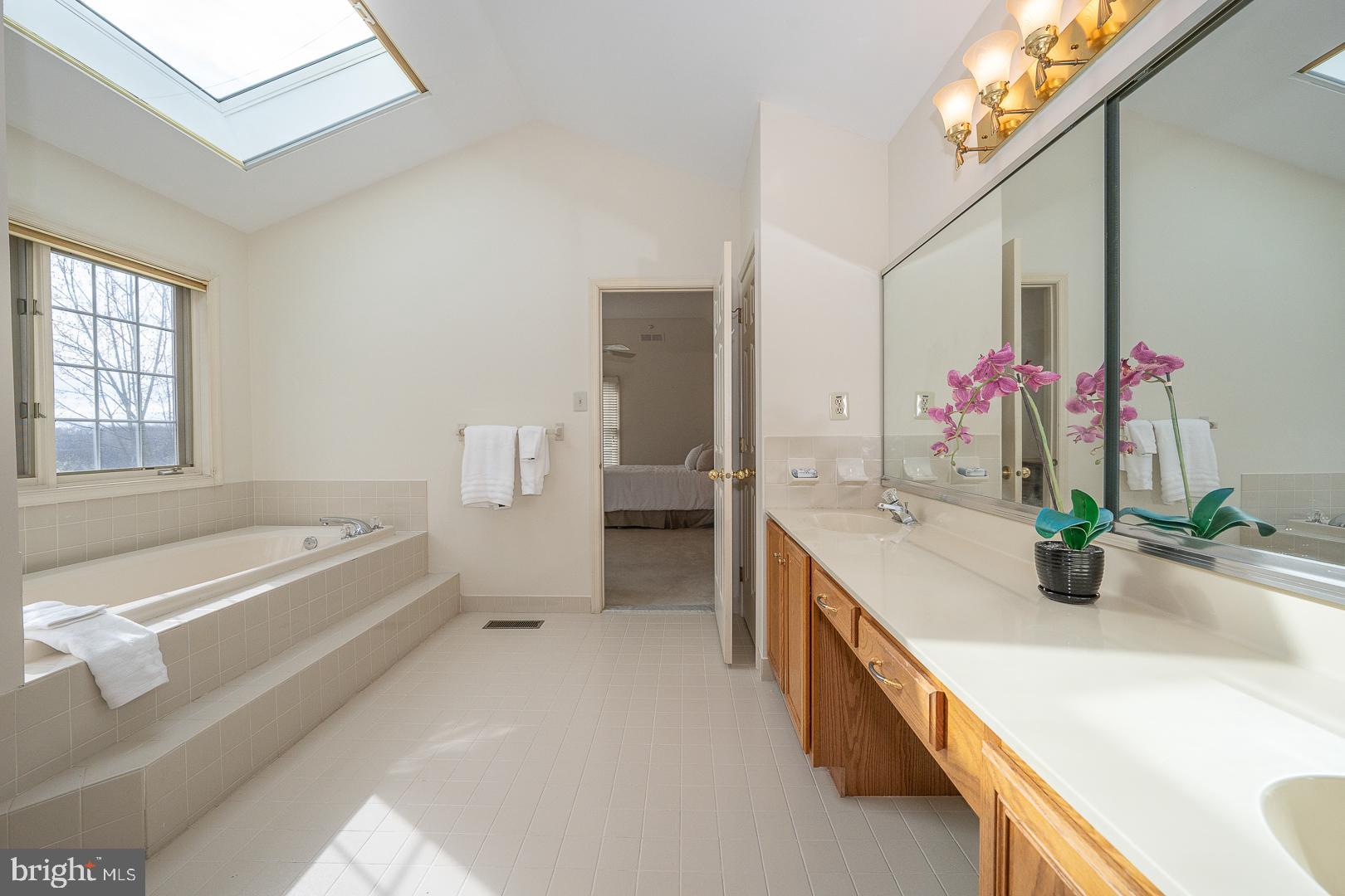 28 Ridgeview Road Newtown Square, PA 19073 - Photo 32 of 49 a spacious bathroom with a double vanity sink a mirror and a bathtub