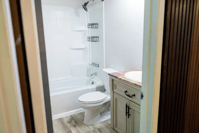 a bathroom with a toilet and a bathtub