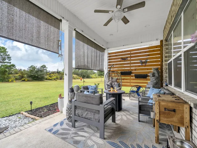 a living room with patio