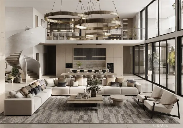 a view of a livingroom with a dinning area hardwood floor and a kitchen