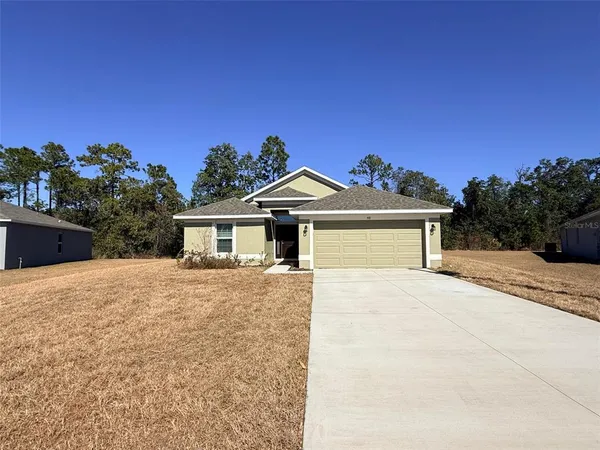 a front view of a house with a yard and potted plants