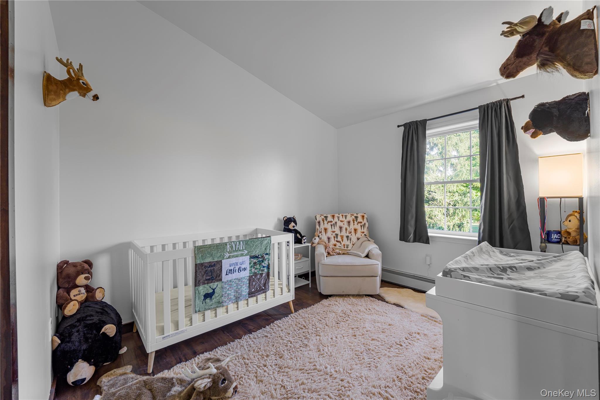 17 Brendella Court Wallkill, NY 12589 - Photo 18 of 42 Bedroom featuring a nursery area, lofted ceiling, wood finished floors, and a baseboard radiator