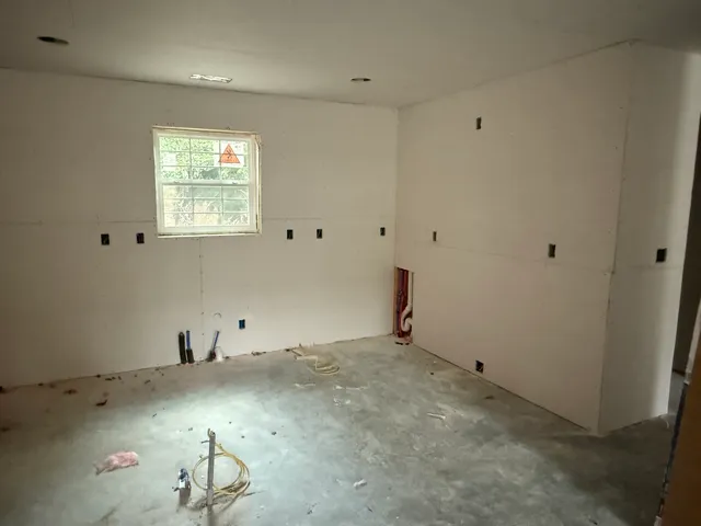 a bathroom with a bathtub