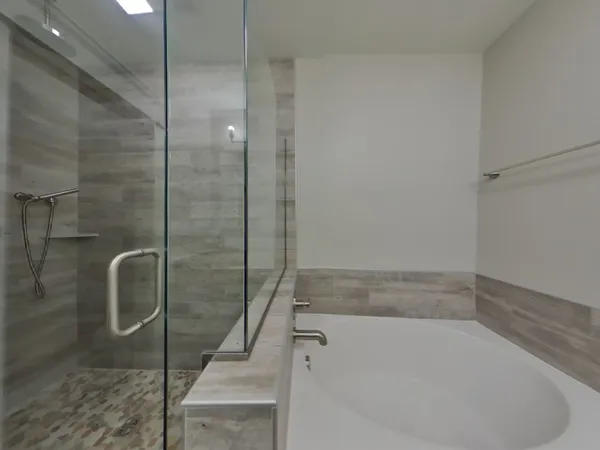 a bathroom with a bathtub