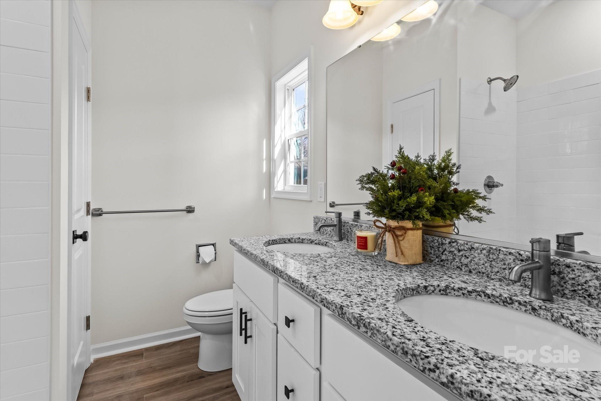 402 North Ward Avenue High Point, NC 27262 - Photo 13 of 24 a bathroom with a granite countertop sink a toilet and a large mirror