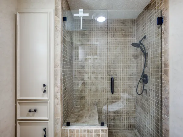 a bathroom with a shower