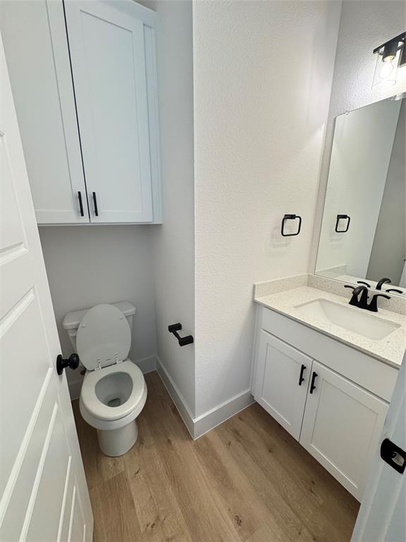 1313 Eureka Spgs Street Prosper, TX 75078 - Photo 19 of 40 Bathroom with light wood-style floors, vanity, and a textured wall