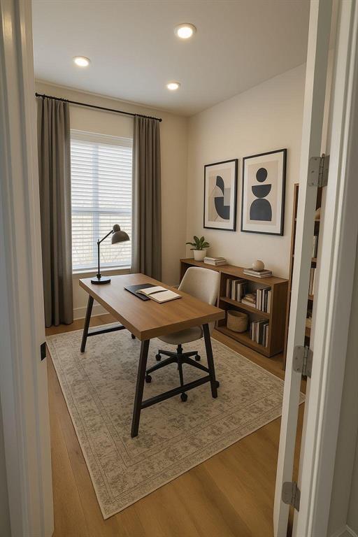 1313 Eureka Spgs Street Prosper, TX 75078 - Photo 39 of 40 Home office with light wood-style flooring and recessed lighting