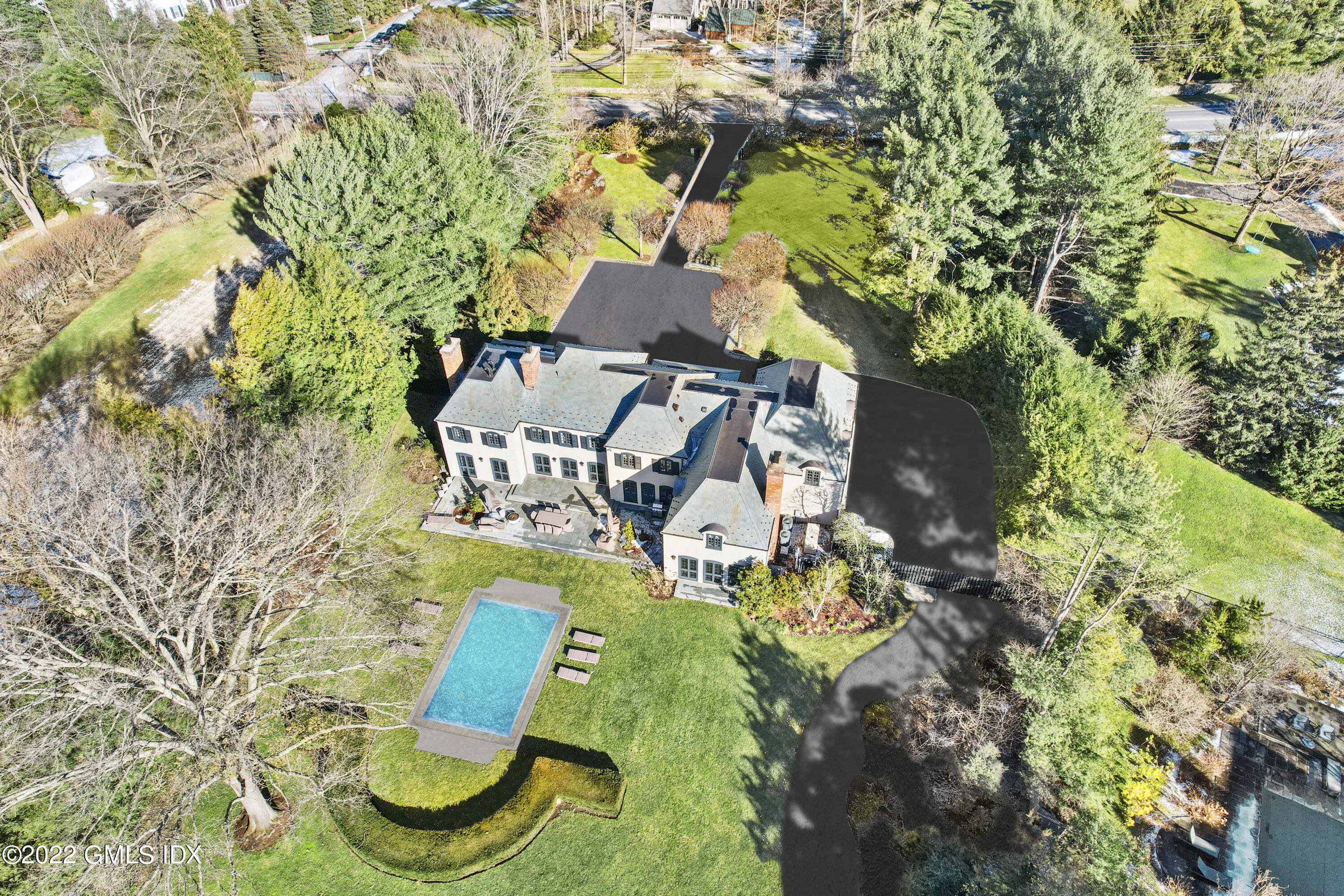 266 Round Hill Road Greenwich, CT 06831 - Photo 27 of 27 an aerial view of a house with swimming pool garden and patio
