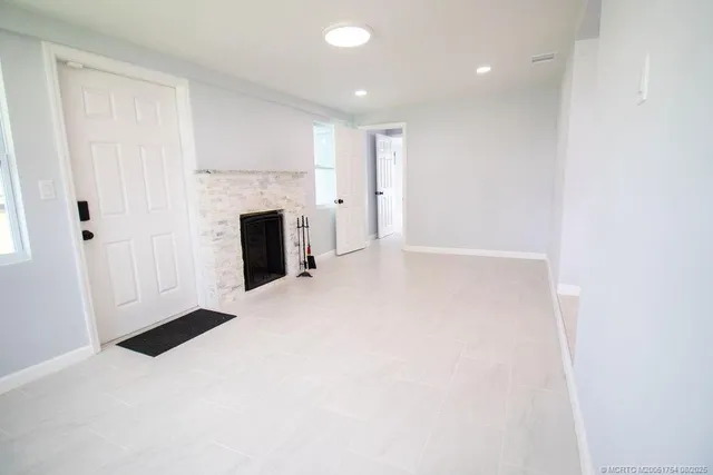 a view of a livingroom with a fireplace