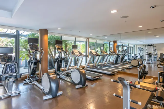 a view of a room with gym equipment