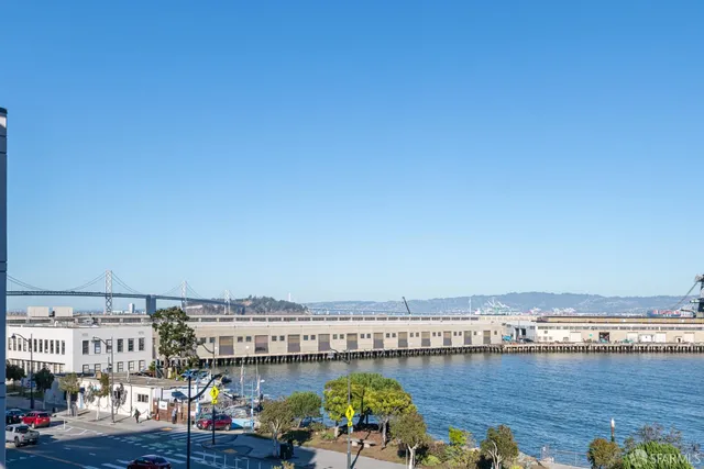 a view of a city and ocean view