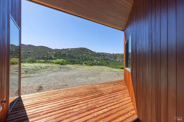 a view of a terrace with mountain view