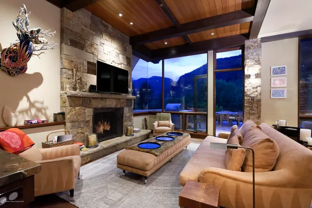 a view of a balcony with wooden floor
