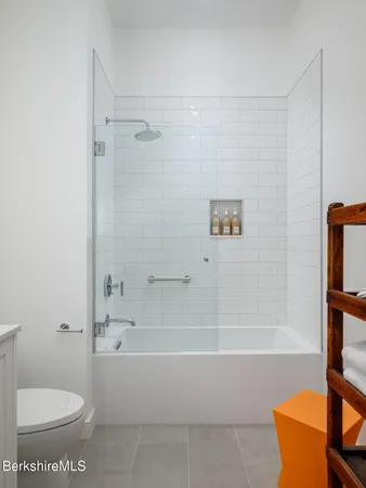 a bathroom with a toilet and a bath tub