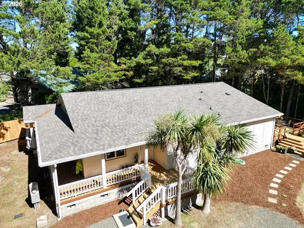 an outdoor view with patio