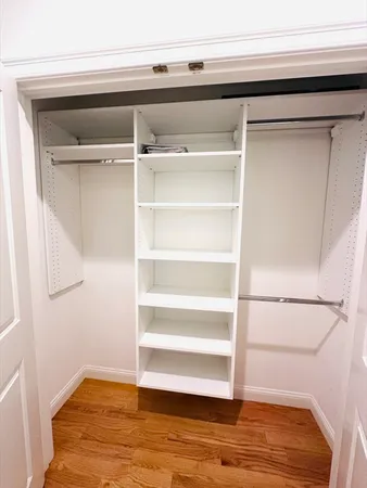 a view of walk in closet with empty racks