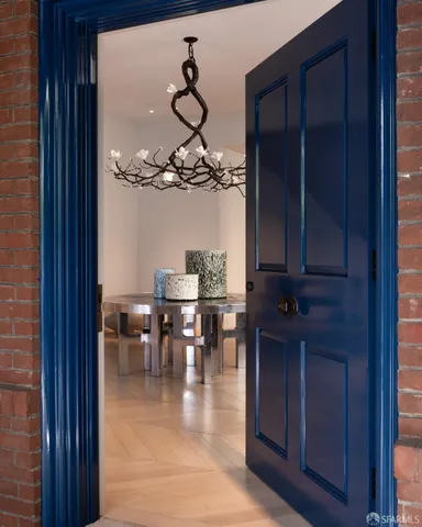 a view of dining room with wooden floor