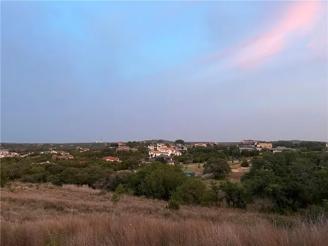 an aerial view of town with residential houses with outdoor space and trees
