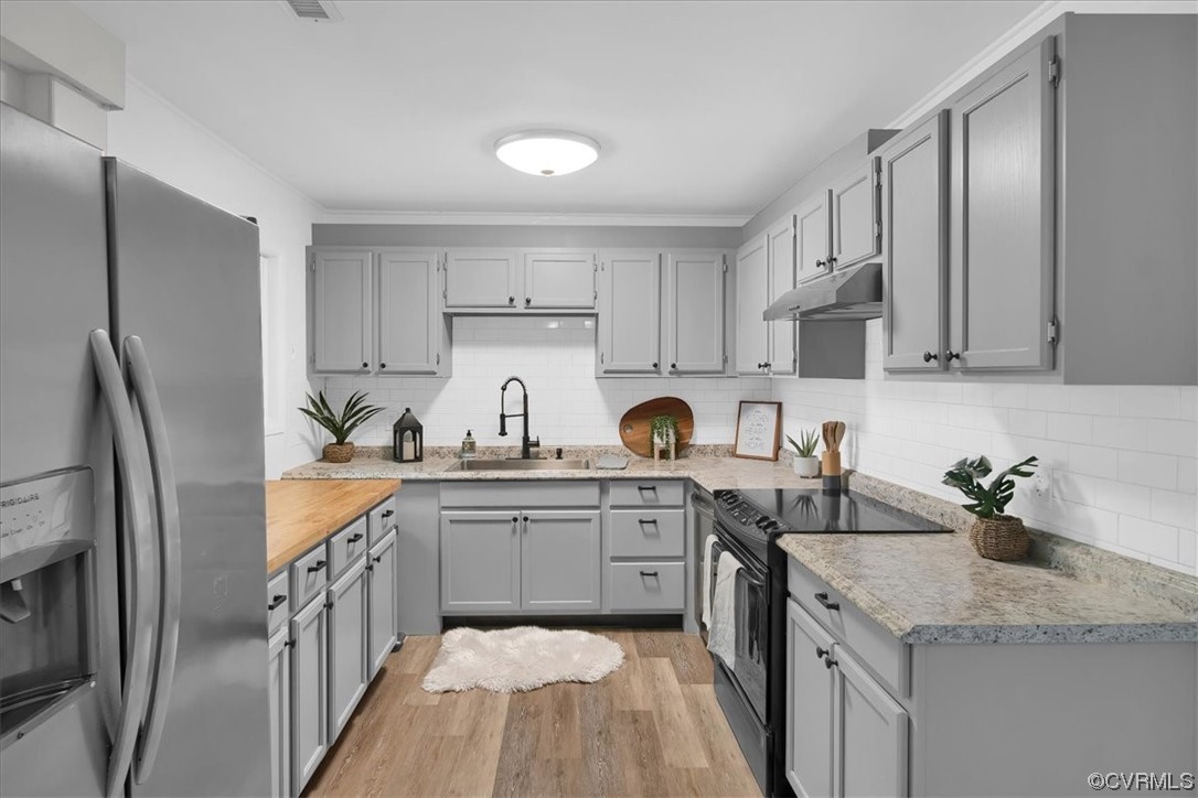 9419 Camrose Road Henrico, VA 23229 - Photo 10 of 29 a kitchen with stainless steel appliances granite countertop a sink stove refrigerator and cabinets