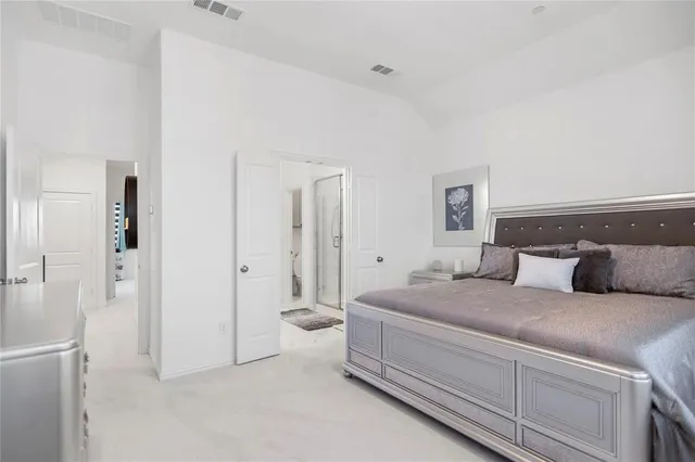 a bedroom with a bed and a closet