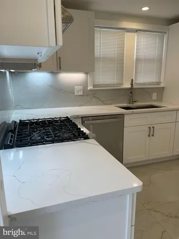 a white kitchen with a sink and a stove