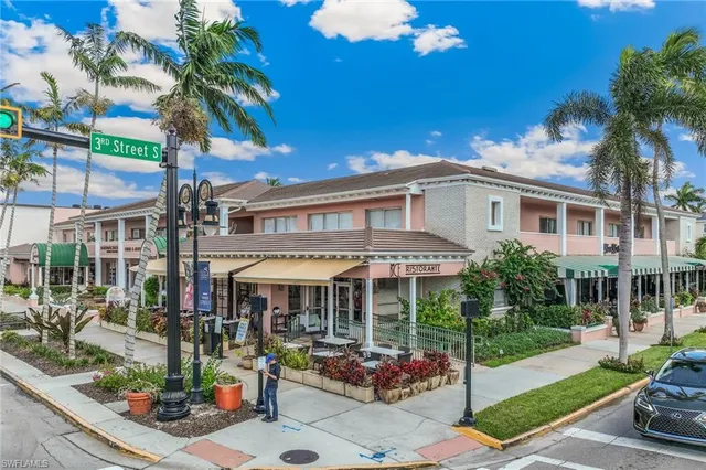 a front view of a building with street