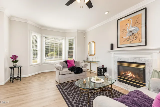a view of a porch with wooden floor