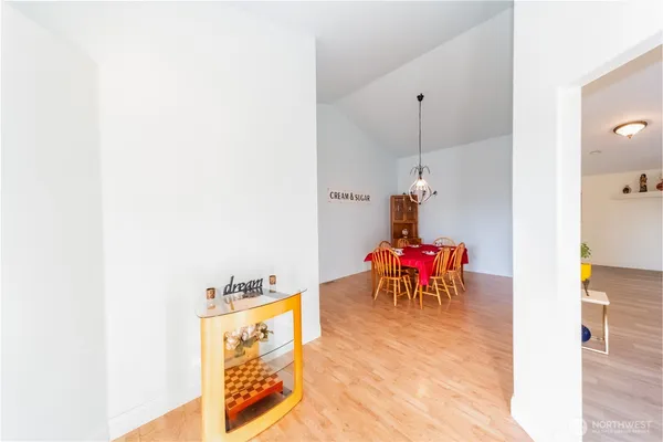 a view of a dining area with furniture