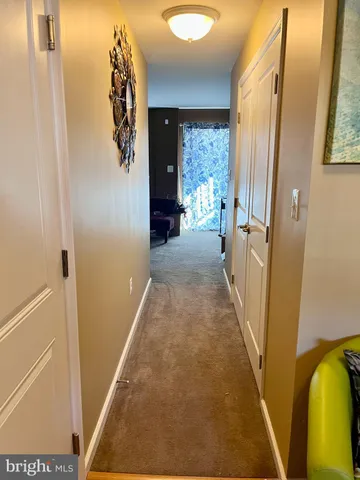 a view of a hallway with furniture and front door