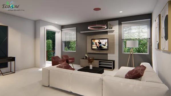 a living room with furniture and a flat screen tv