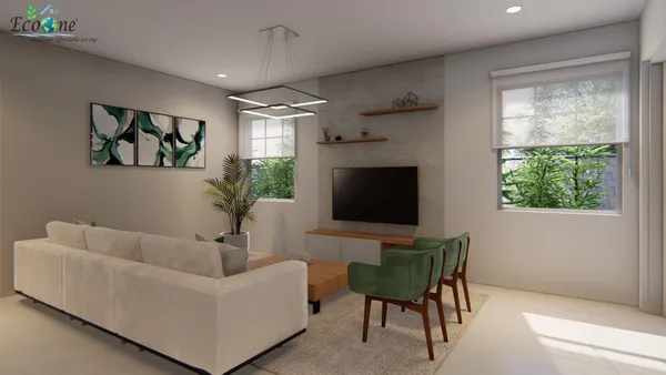 a living room with furniture and a flat screen tv
