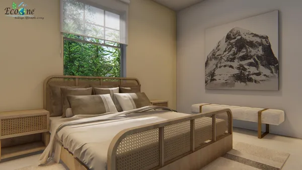 a bedroom with bed and window