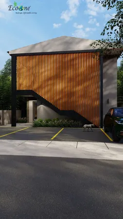 a view of a car park side of a building