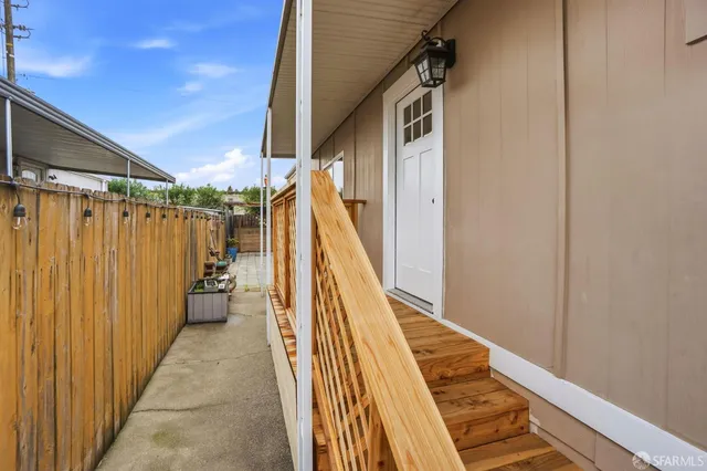 a view of wooden balcony