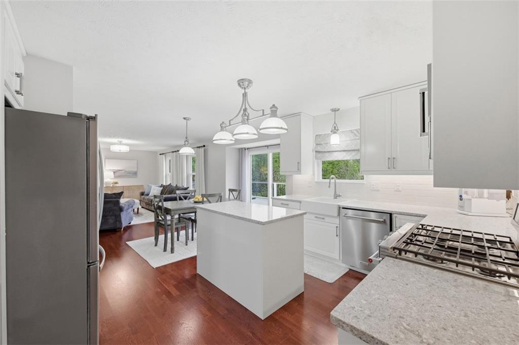 Seamless connection between kitchen and living areas supports today’s open-concept lifestyle.