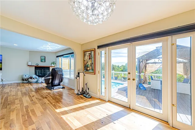 a room with furniture and a large window