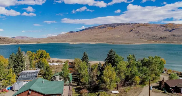 a view of a lake with a mountain