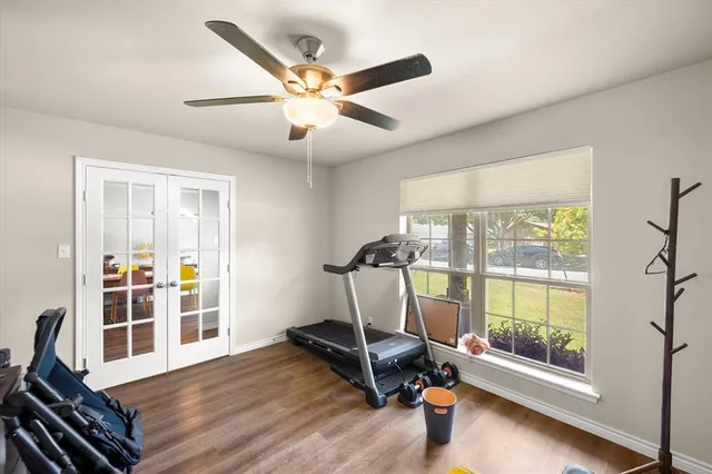 a view of a room with gym equipment