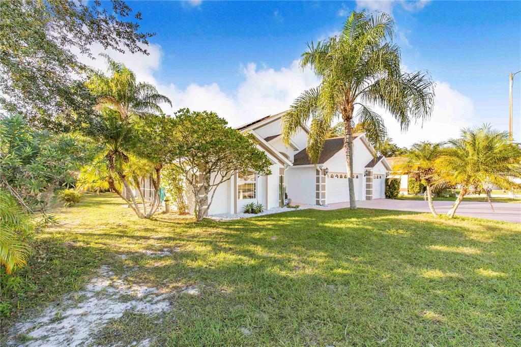 a view of big yard with a house in the background