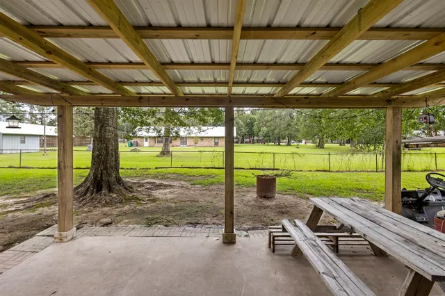 a view of a park with chairs