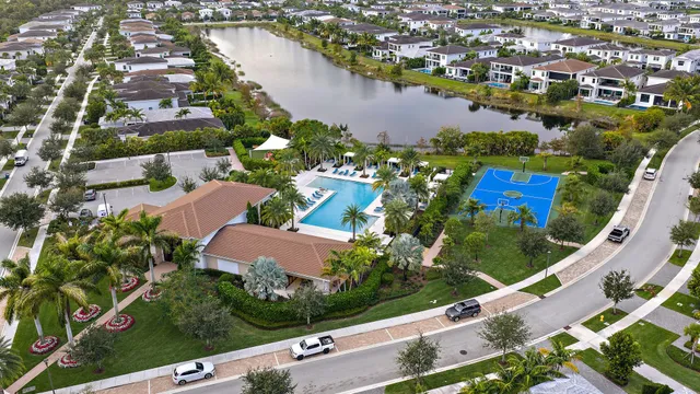 an aerial view of a house with a garden