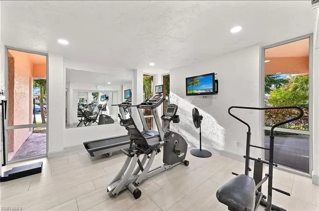 a view of a room with gym equipment