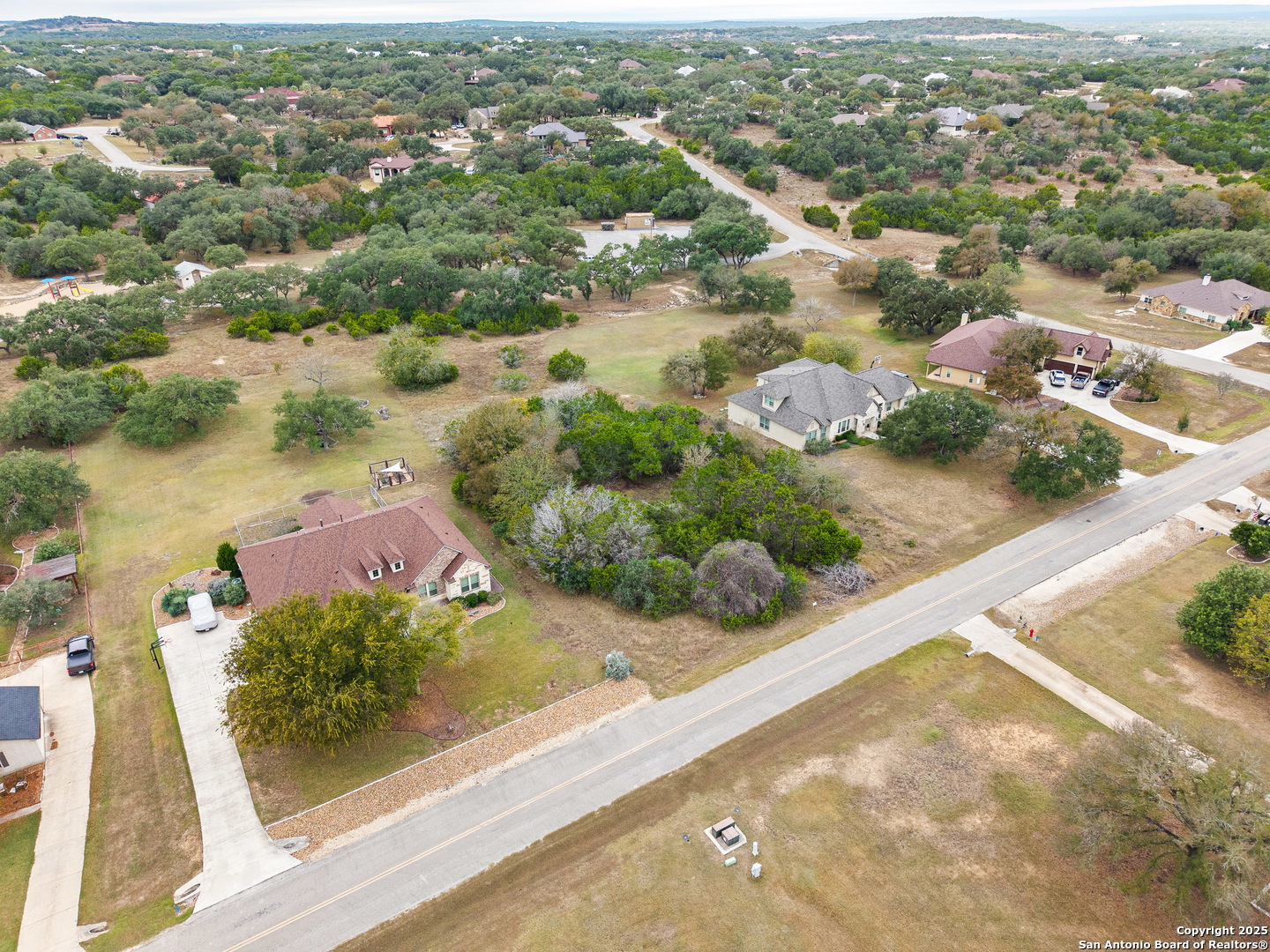 737 Long Meadow Spring Branch, TX 78070 - Photo 4 of 20 an aerial view of lake residential house with swimming pool and green space