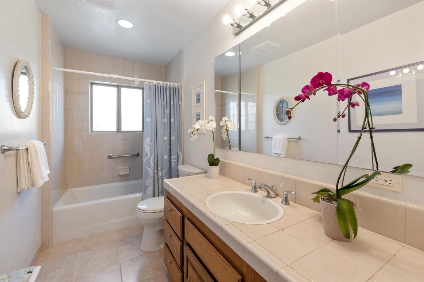 1244 Surf Avenue Pacific Grove, CA 93950 - Photo 17 of 43 a bathroom with a sink mirror and a bathtub