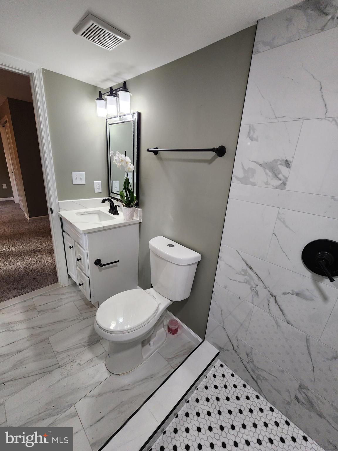 11577 Tomahawk Trail Lusby, MD 20657 - Photo 28 of 28 a bathroom with a toilet sink a mirror and shower