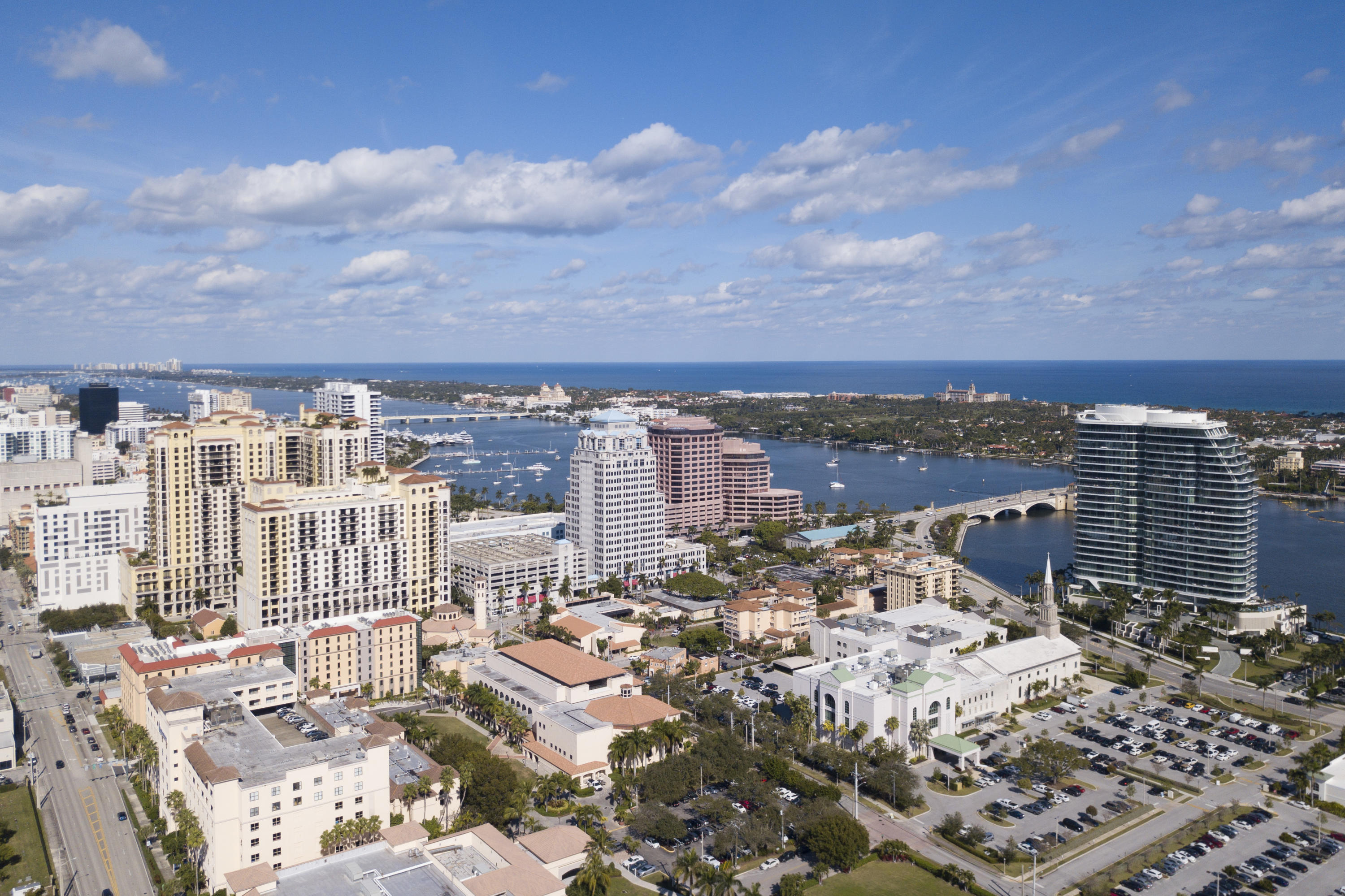 a view of a city with tall buildings